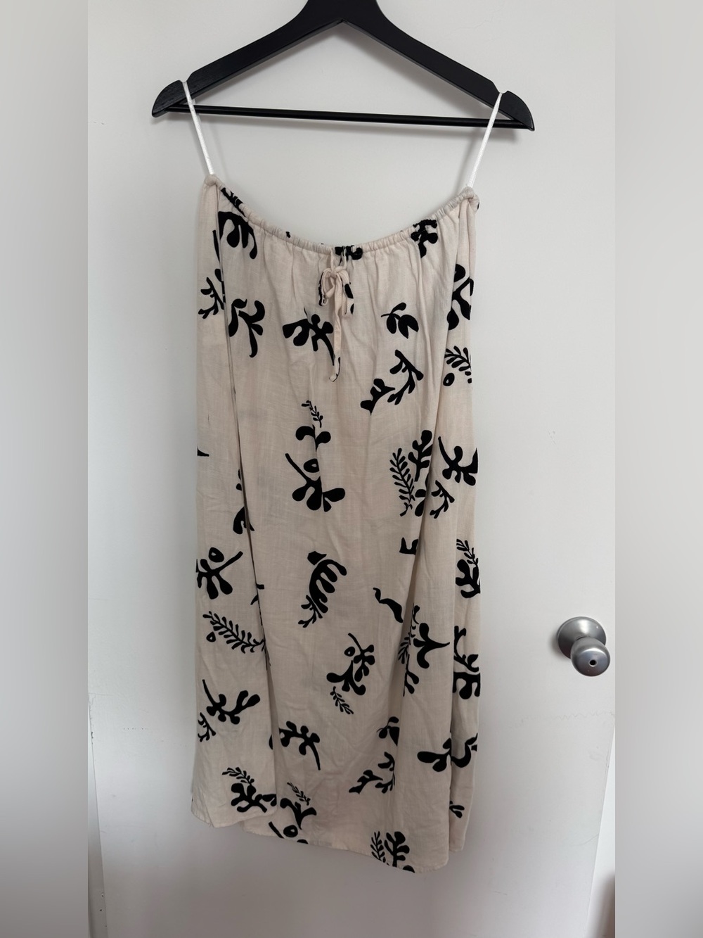 Beige Maxi Skirt with Black Botanical Print